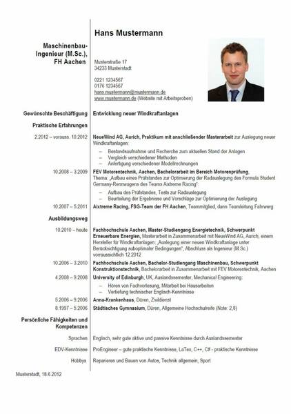 Gewünschte Position im Lebenslauf